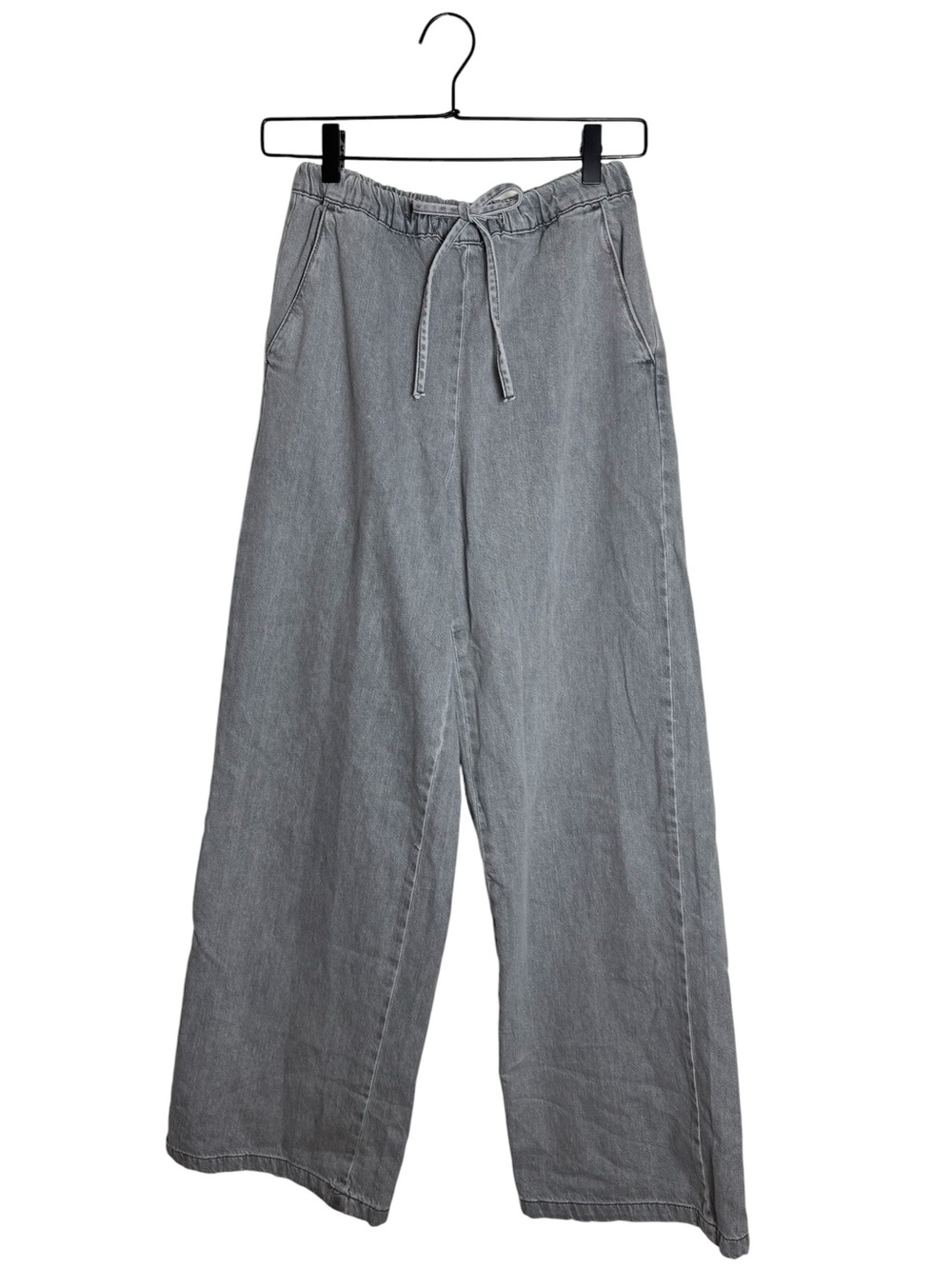 Zara Gray Denim Wide Leg Drawstring Pants Elastic Waist Pull On Soft Jeans